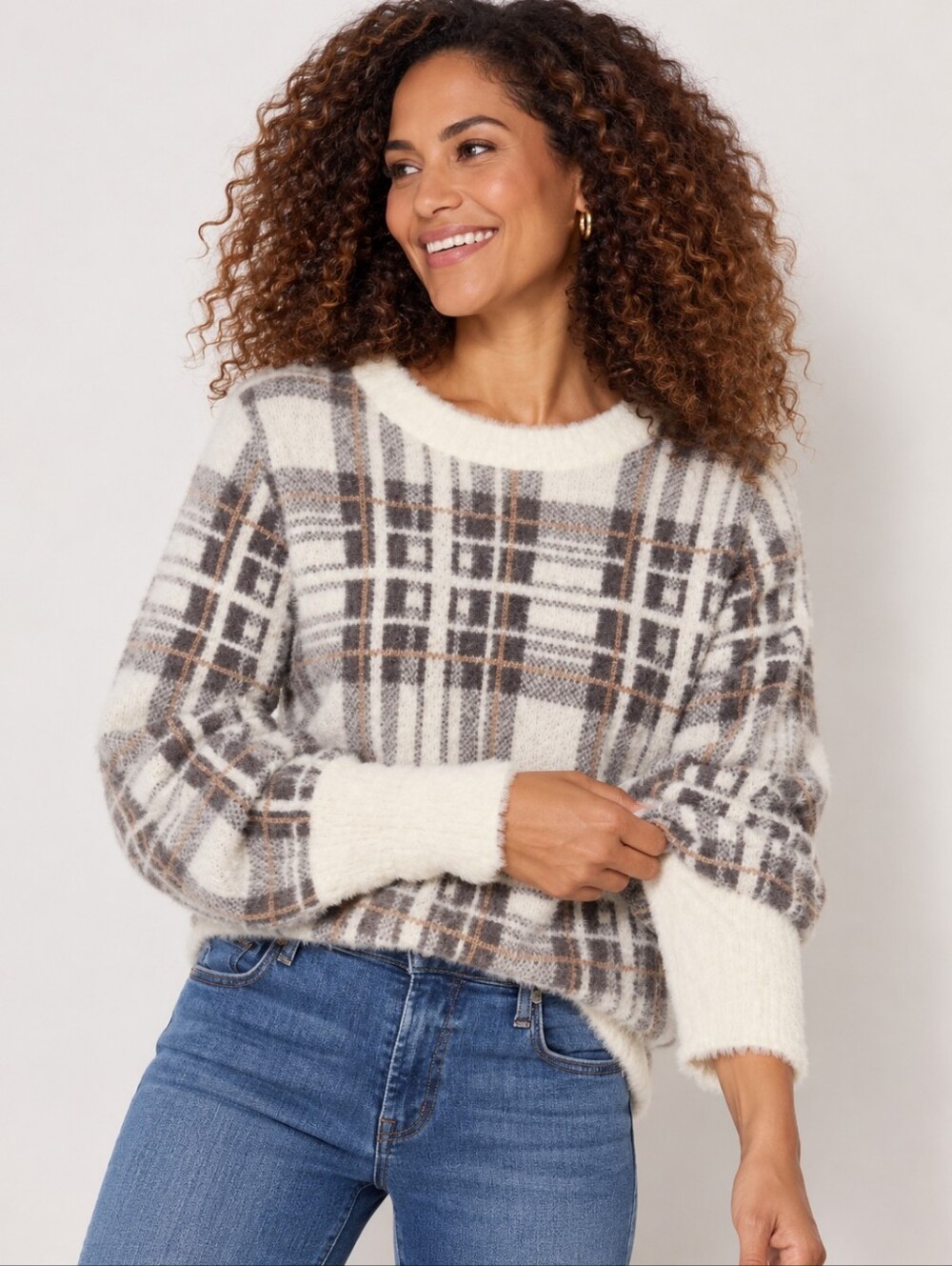 ❤️ EVEREVE MARION PLAID EYELASH SWEATER, XS